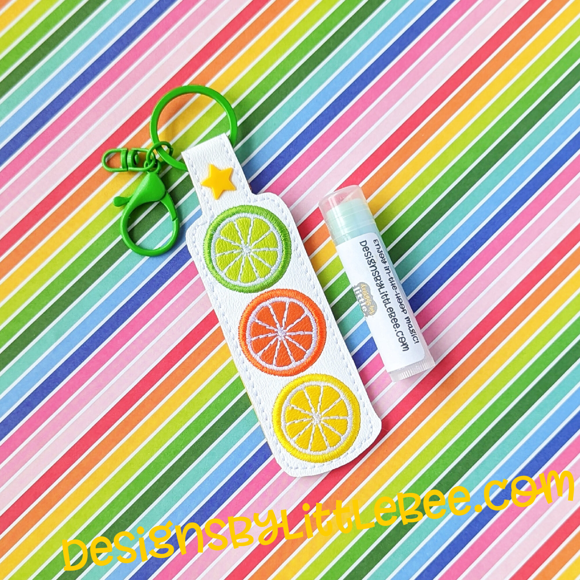Citrus "Backwards" Lip Balm Holder Snap Tab & Eyelet Key Fob